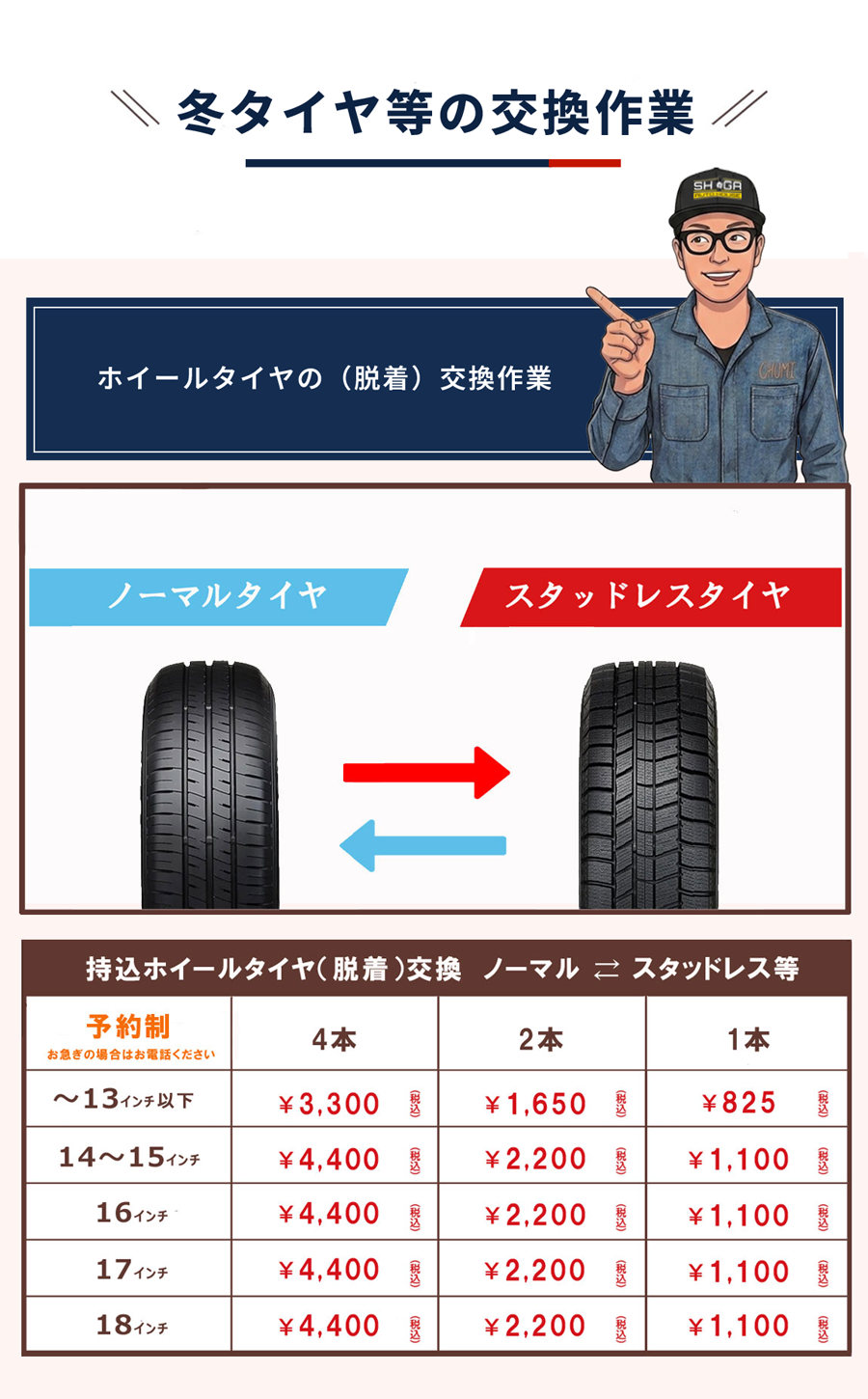 夏冬タイヤの交換