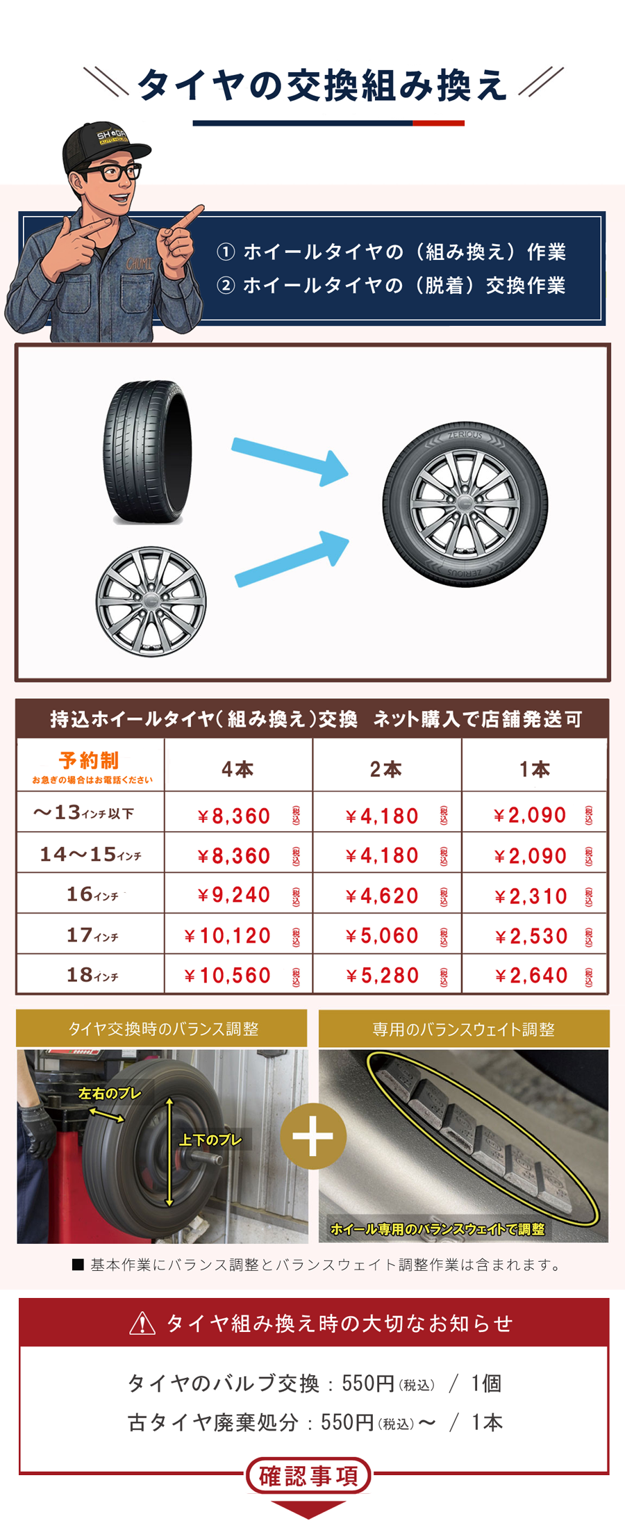 タイヤの交換・組み換え